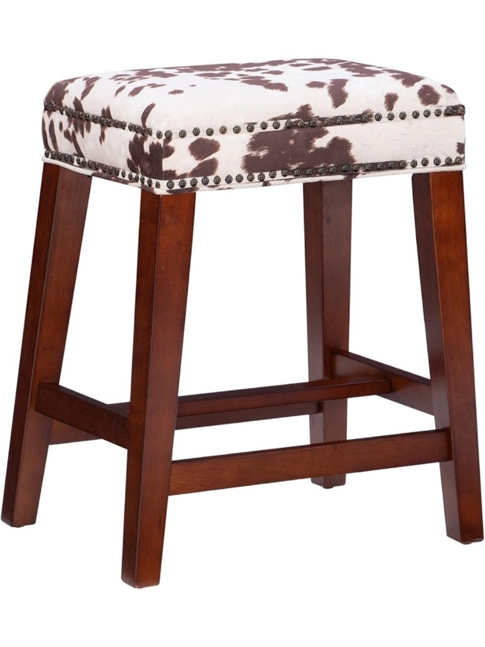 Stylish Brown Cow Print Backless Counter Stool - 24 Inch Seat Height, Chic Decor